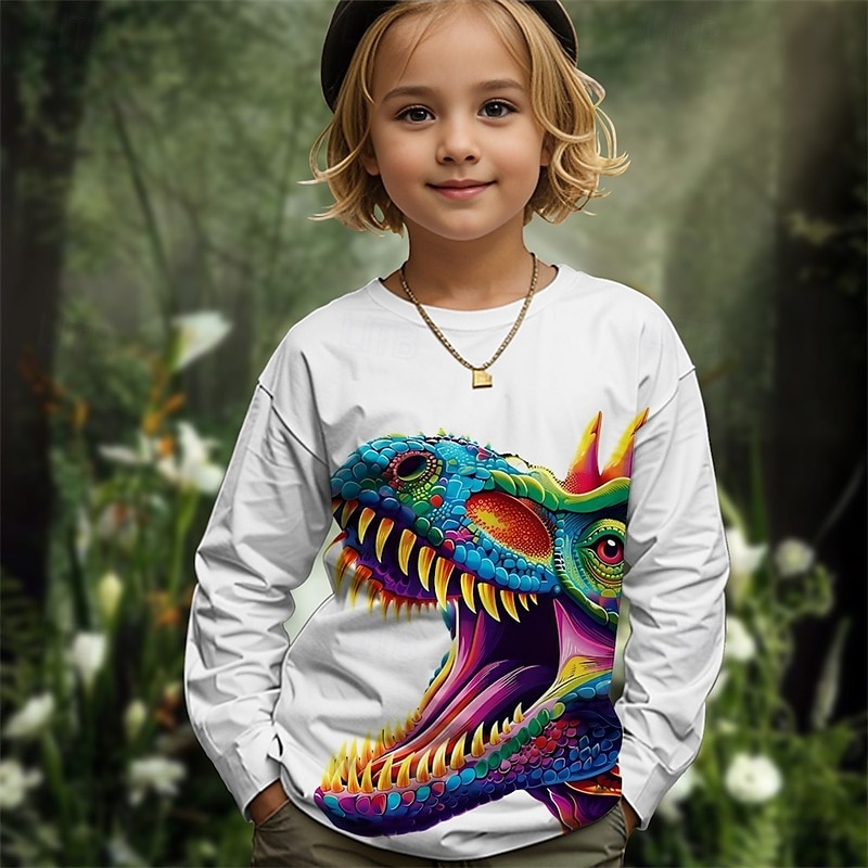 Flickor 3D Grafisk Djur Dinosaurie T-shirt Långärmad Vår Höst Mode Grundläggande Barn 4-12 år Rund hals Utomhus Ledigt Dagligen Normal 2025 - $13.99 –P2