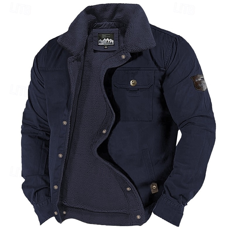 Herren Fleecejacke Cargo-Jacke Arbeitsjacke Formell Heim Windjacke Langlebig Tasche Fleecekragen Herbst Winter Einfarbig Aktiv Vintage Kragen Regulär Marineblau Dunkelgrün Khaki Jacken 2026 - $60.99 –P1