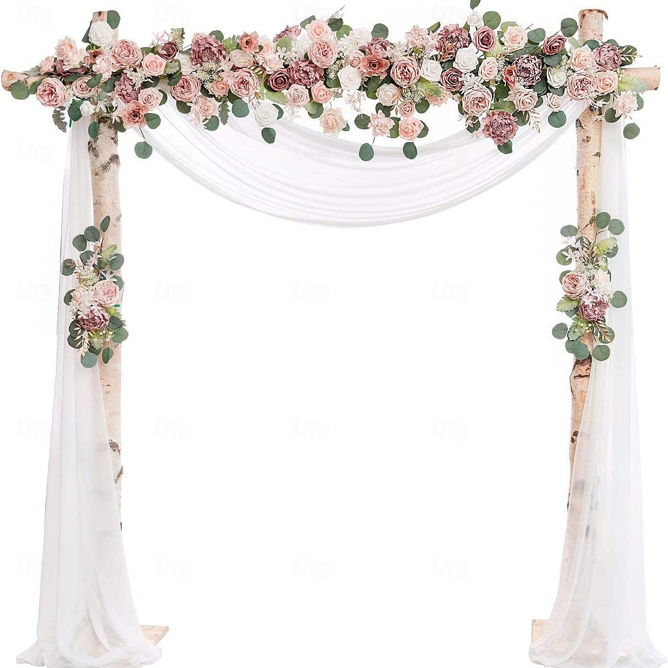 kit de flori arc nunta cu draperii (pachet de 5) - 1 buc ghirlandă de flori artificiale 2 buc ghirlandă artificială bej de lux cu 2 buc draperii transparente pentru ceremonia de nuntă fundal recepție 2025 - $136.99 –P7