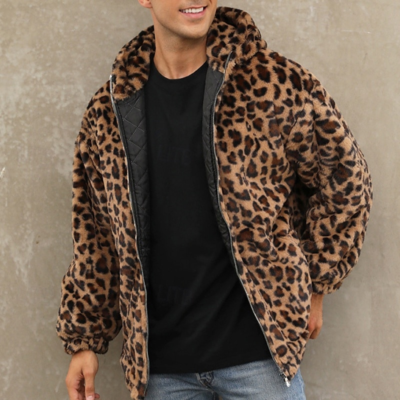 Herren Winterjacke Fleecejacke Mantel aus Kunstpelz Täglich Urlaub warm Tasche Vlies Herbst Winter Leopard-Druck Modisch Strassenmode Mit Kapuze Standard Gelb Blau Grün Jacken 2026 - $57.99 –P2