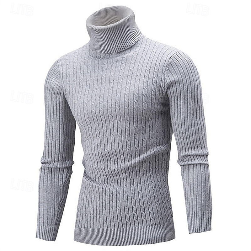 Herren Rollkragenpulli Pullover Gerippt Stricken Standard Strick Schmaler Schnitt Glatt Rollkragen Moderne zeitgenössische Arbeit Freizeitskleidung Bekleidung Winter Frühling & Herbst Schwarz Weiß M 2025 - $21.99 –P4