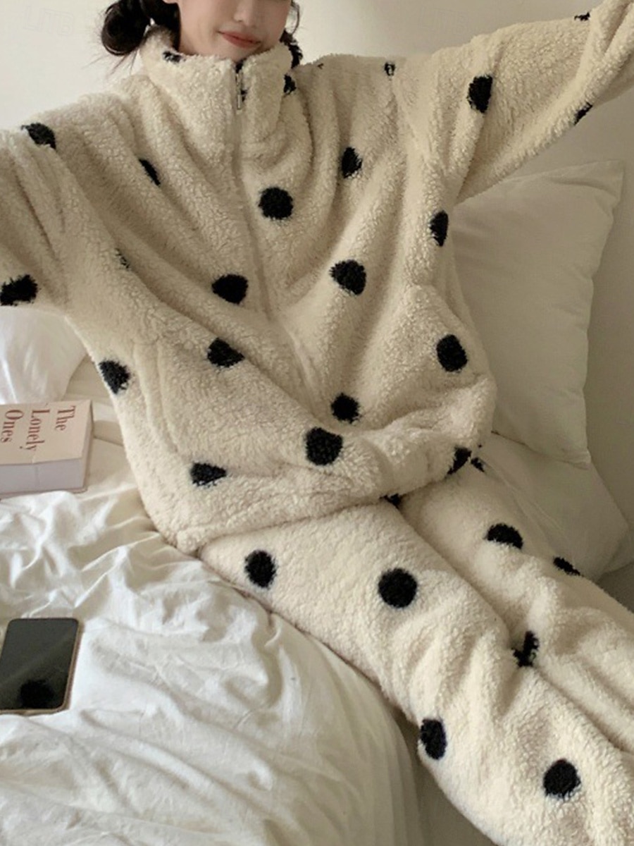 Women's Pajamas 2 Pieces Graphic Warm Fashion Home Sherpa Warm V Neck Long Sleeve Cardigan Pant Fall Winter Home Outfits 2025 - $66.99 –P6