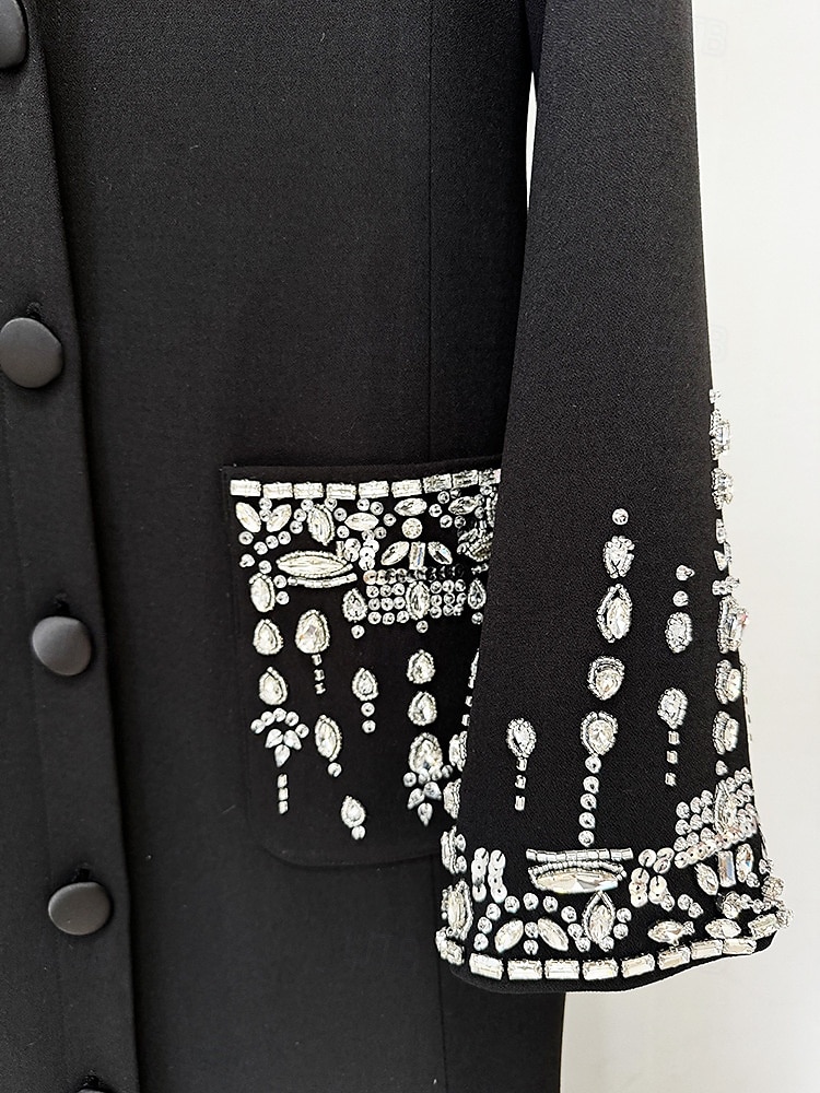 Blazer Preto e Branco A-Line Vestido de Festa Vintage Vestido de Terno Formal Casamento Comprimento do Chão Manga Longa Gola Camisa com Glitter de Strass 2025 de 2025 por $199.99 –P3