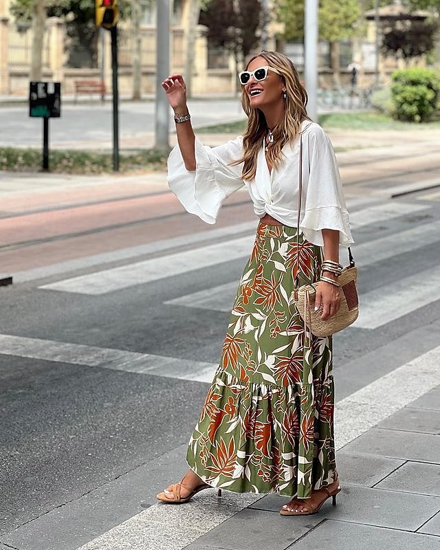 Women's Long Skirt Maxi Skirts Patchwork Floral Graphic Vacation Street Summer Elegant Vintage Green 2025 - $21.99 –P6