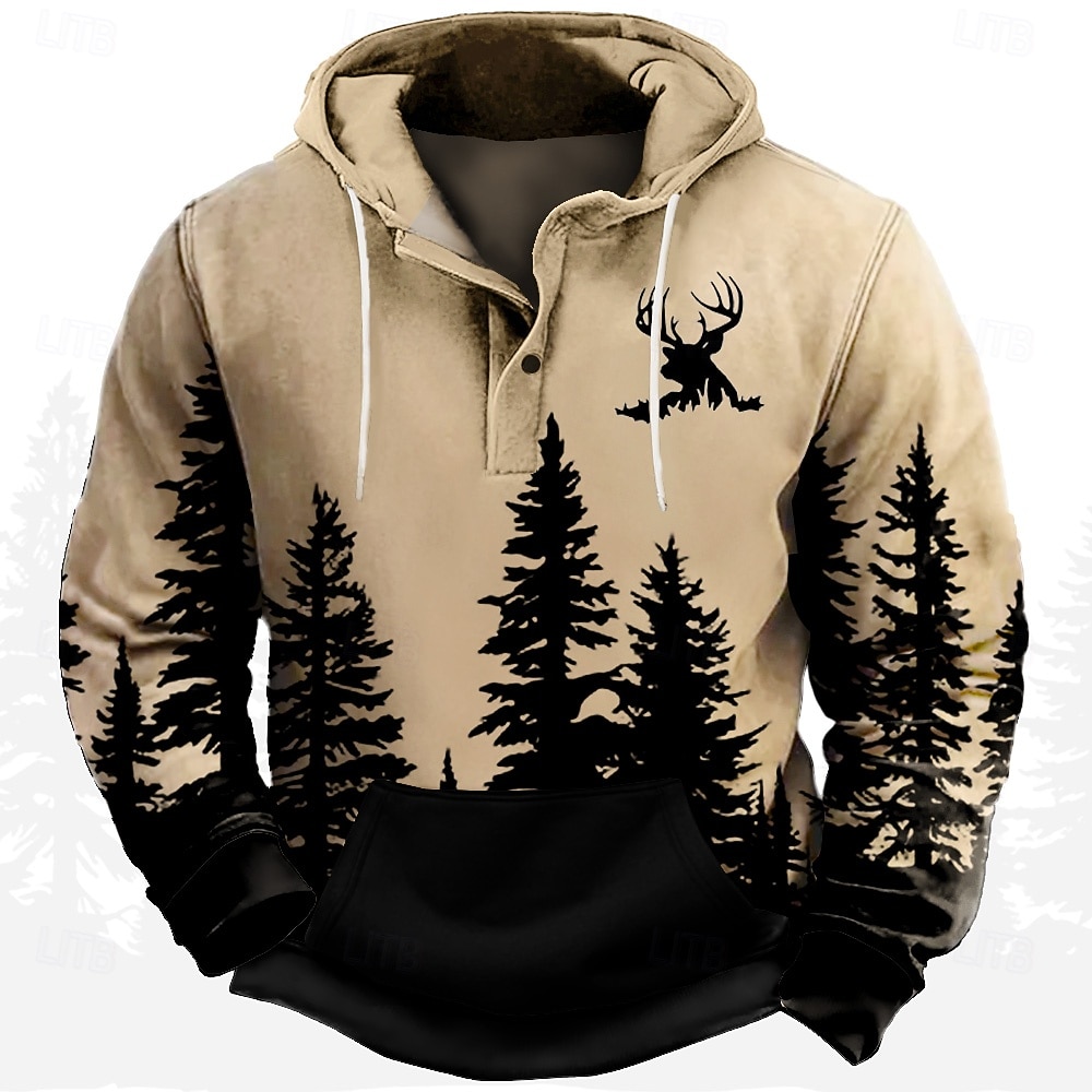 Per uomo foresta Cervo Felpa con Cappuccio Felpa Cowboy Casual Manica Lunga Con Cappuccio Abbigliamento casual alla moda Sport all'Aperto Marrone chiaro Marrone Verde Tasca Stampa 3D Autunno Inverno del 2026 a $30.99 –P5