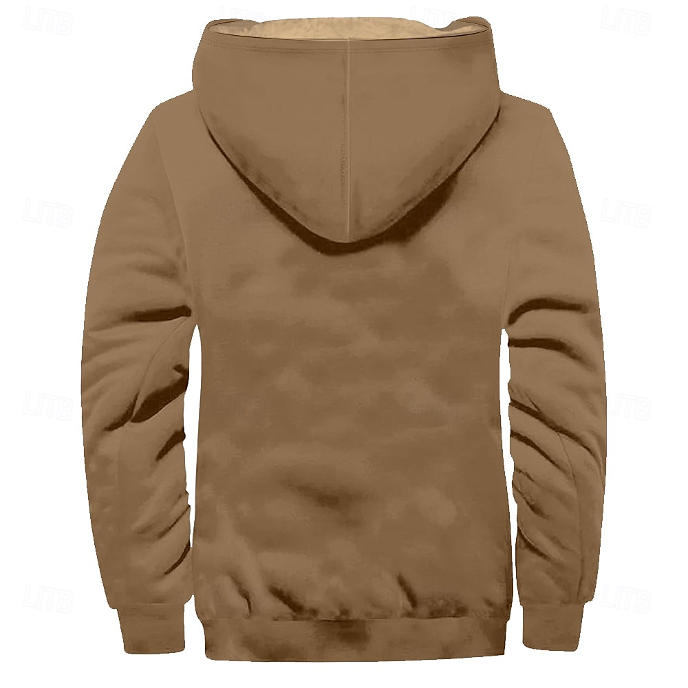 Pánské Pevná barva Kovbojské Fleece Kapucky Kapuce Mikina s kapucí Kapuce Módní 3D tisk Dovolená Streetwear Hnědá Khaki Zip Kapsy Podzim Zima Návrhář 2025 - $23.99 –P4