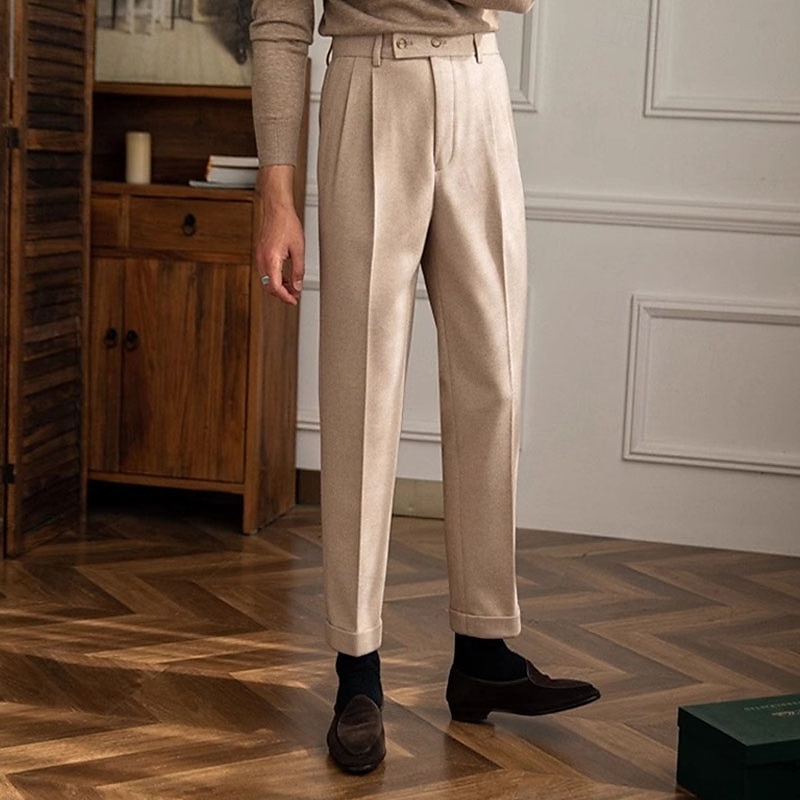 Pánské Kalhoty Oblekové Kalhoty Neapol Kalhoty chinos Kapsy Knoflíky Jednobarevné Pohodlné Formální Párty Práce Módní Klasický styl Tmavě šedá Meruňková Lehce elastické 2026 - $31.99 –P5