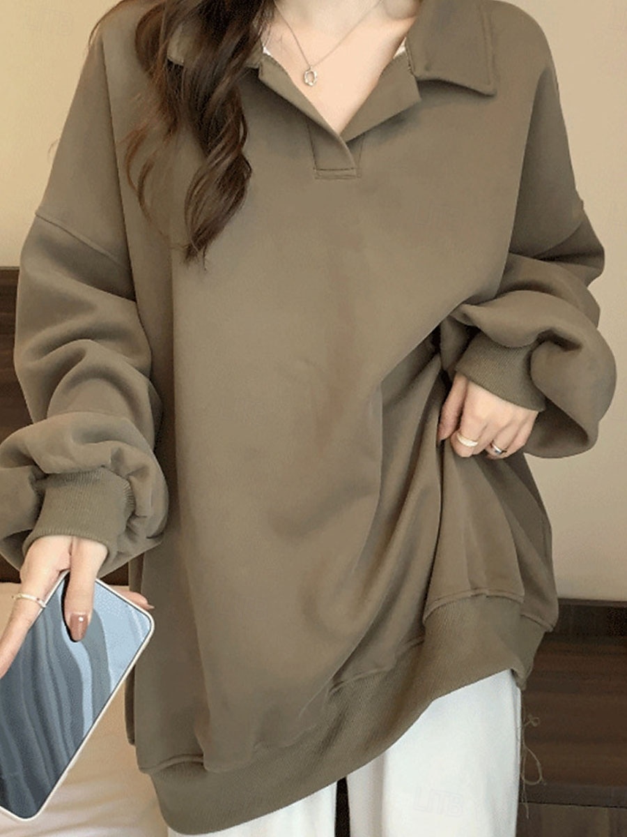 felpa da donna casual semplice strada abbigliamento quotidiano scollo a V manica lunga nero bianco caffè autunno inverno del 2025 a $21.99 –P9