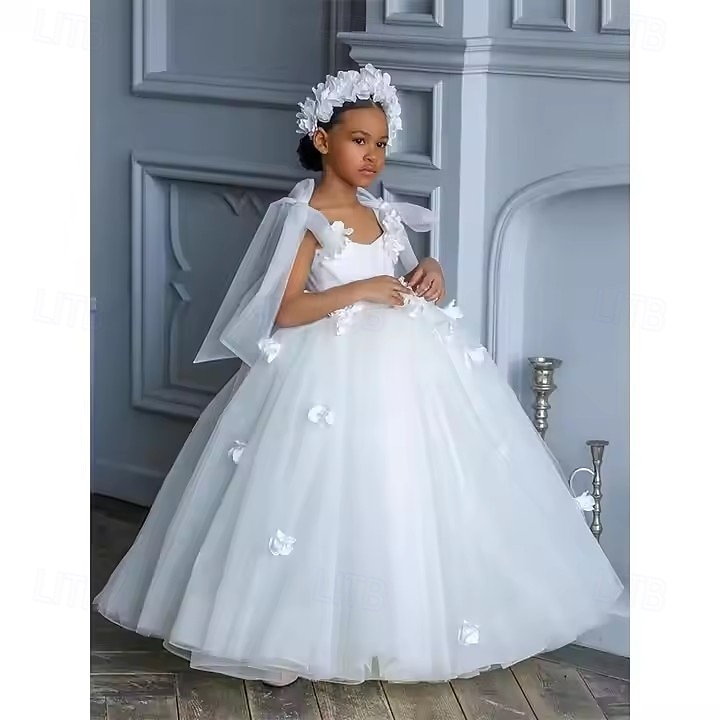 Flower Girl Dress Girls' First Communion Dress Party Dress Performance Wedding Party Princess Sweet Mesh Solid Color Sleeveless Off Shoulder White Pink kids 2025 - $89.99 –P3
