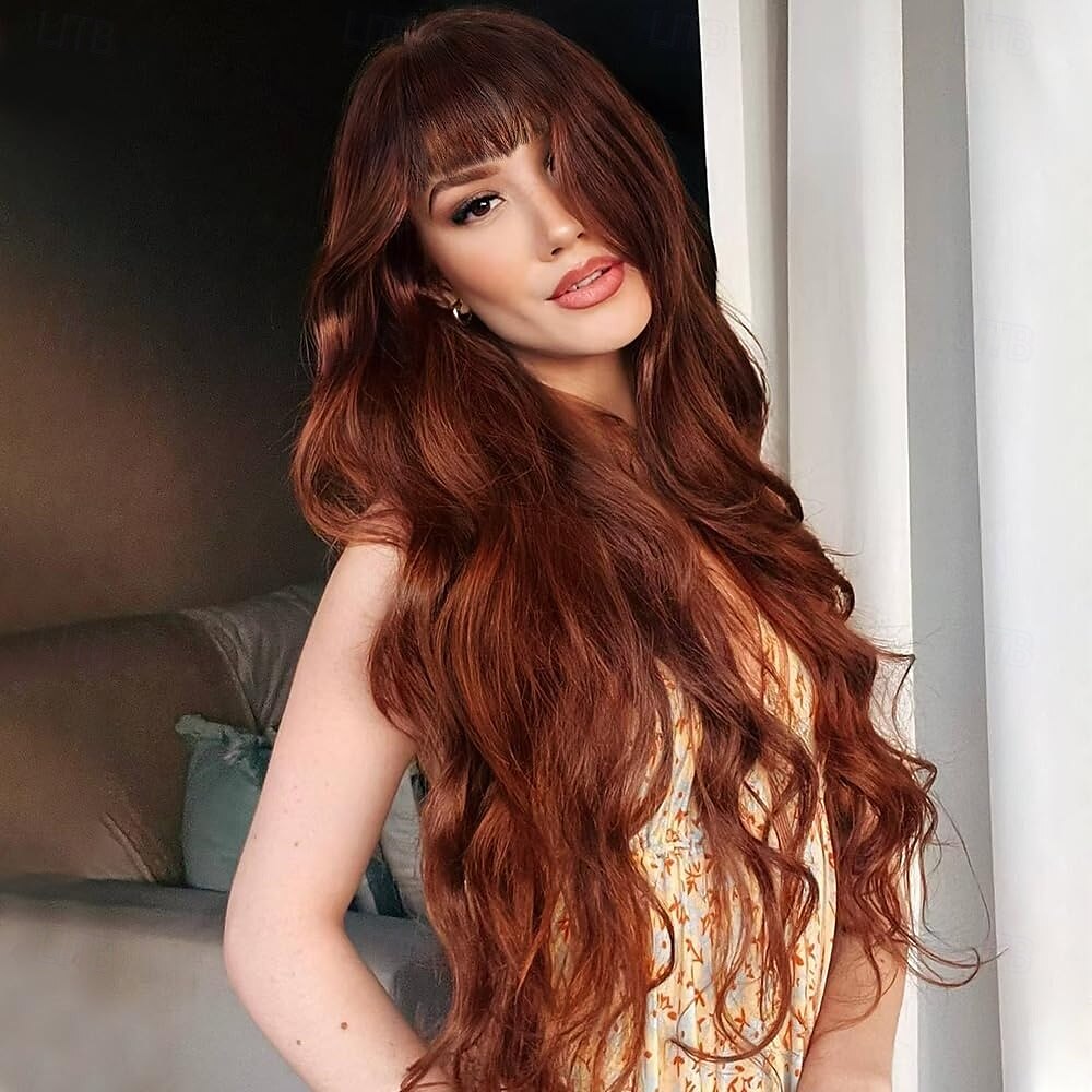 Wigs with Bangs,Long Curly Wig for Women Long Wavy Wig Synthetic Hair Wig for festival holiday Use 2025 - $19.49 –P1
