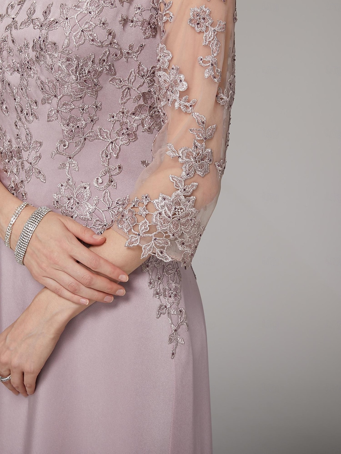 Sukienka sheath na plażę Sukienka matki panny młodej Elegancka Dekolt bateau Długość do podłogi Satyna 3/4 długości rękaw z aplikacjami koronkowymi 2025 - $186.99 –P7