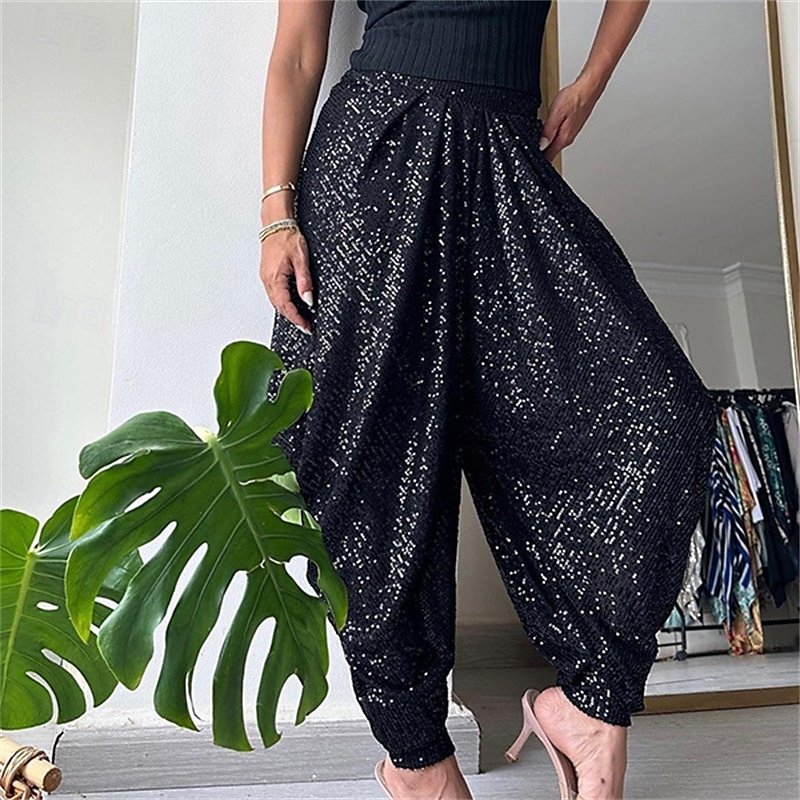 Pantaloncini Punk Di tendenza Lunghezza intera Vita alta Tinta unica Con lustrini comodo Traspirabilità Morbido Media elasticità Esterno Strada Nero Champagne Primavera & Autunno Morbido del 2025 a $32.99 –P4