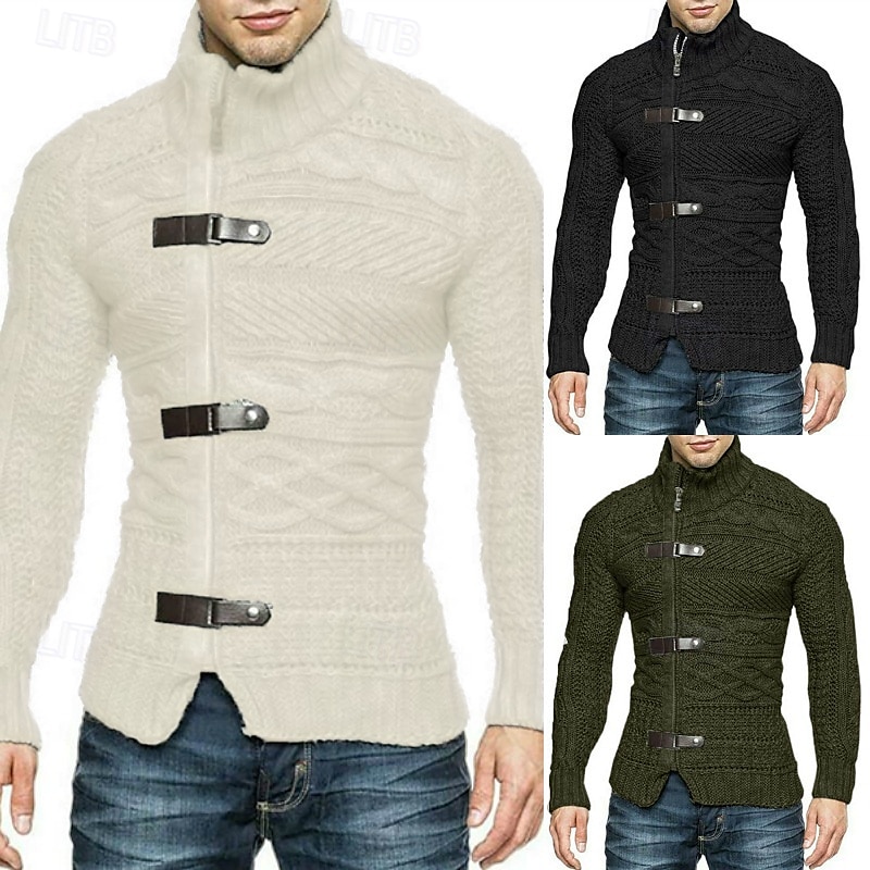 Homens Sueter Cardigan Suéter Cortado Suéter com zíper Suéter de malha Estriado Tricotar Padrão Tecido Colarinho Chinês Moda Clássico Roupa Diária Encontro Roupa Outono & inverno Preto Branco S M L de 2025 por $36.99 –P1