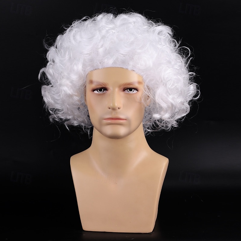 Weihnachtsmann-Bart- und Perückenset, weißer Bart und Perücke, lockige Weihnachtskostüm-Perücke für Männer 2025 - $16.99 –P7