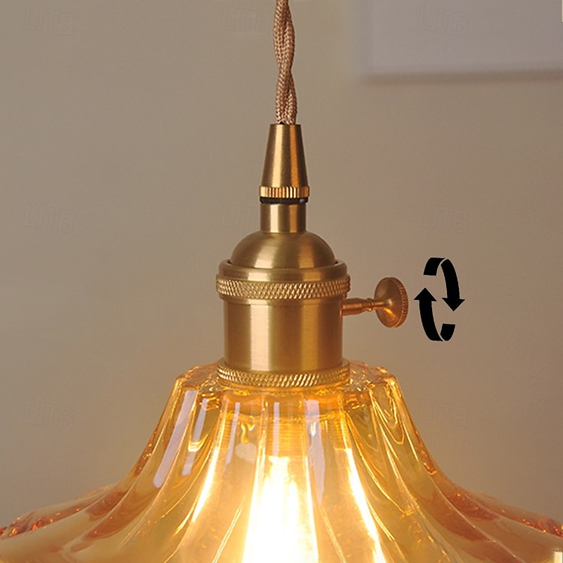 retro messing glazen hanglamp amberkleurig dik materiaal glazen kroonluchter geblazen glazen plafondlampen met verstelbaar snoer 2025 - €47.99 –P4