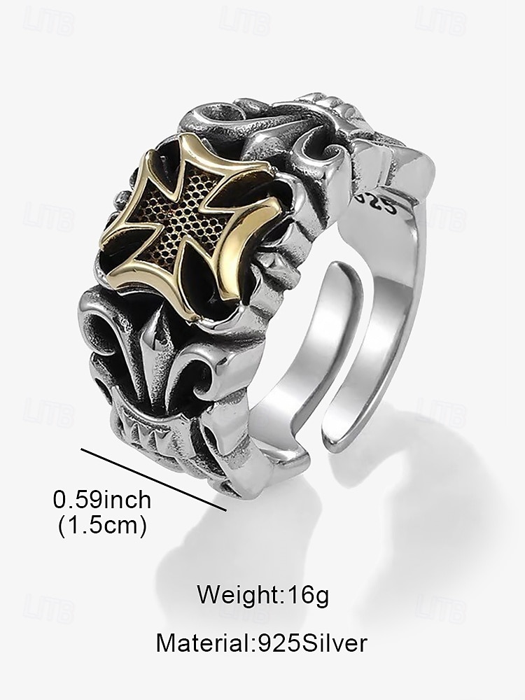Men's Gothic Silver Ring with Cross Detail – Vintage Style Adjustable Band, Intricate Skull and Cross Design for Punk Rock Fashion 2025 - $9.99 –P7