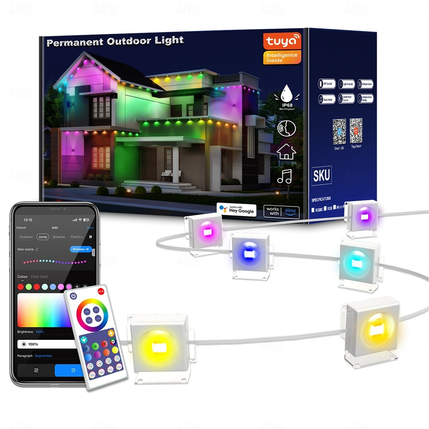 Lampes LED encastrées intelligentes lumières extérieures permanentes Eternity avec application télécommande Wifi Bluetooth lumières d'avant-toit RGBIC étanches IP67 pour éclairage extérieur de maison de 2025 ? $128.99 –P1