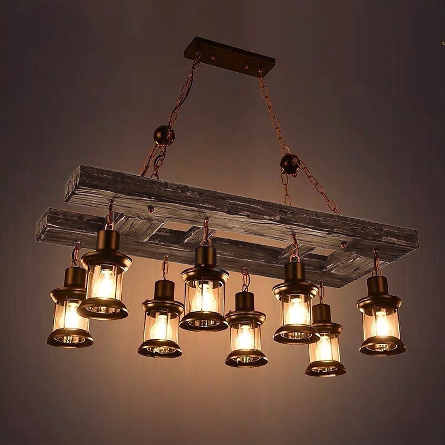 95cm LED longue bande rétro lustre en bois avec abat-jour en verre corde suspension 8 têtes blanc chaud lumières luminaire décoratif rétro rustique antique plafonnier AC110V AC220V de 2025 ? $549.99 –P1