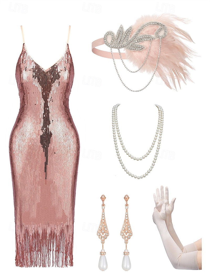Retró Ordító 20-as évek 1920-as évek Déli Flapper ruha Felszerelések Koktélruha A nagy Gatsby Flapper lány Esküvői Vendég Flitter Rojt Női Farsangi jelmez 7 db Karácsony Mindszentek napja Farsang 2025 - $55.99 –P1