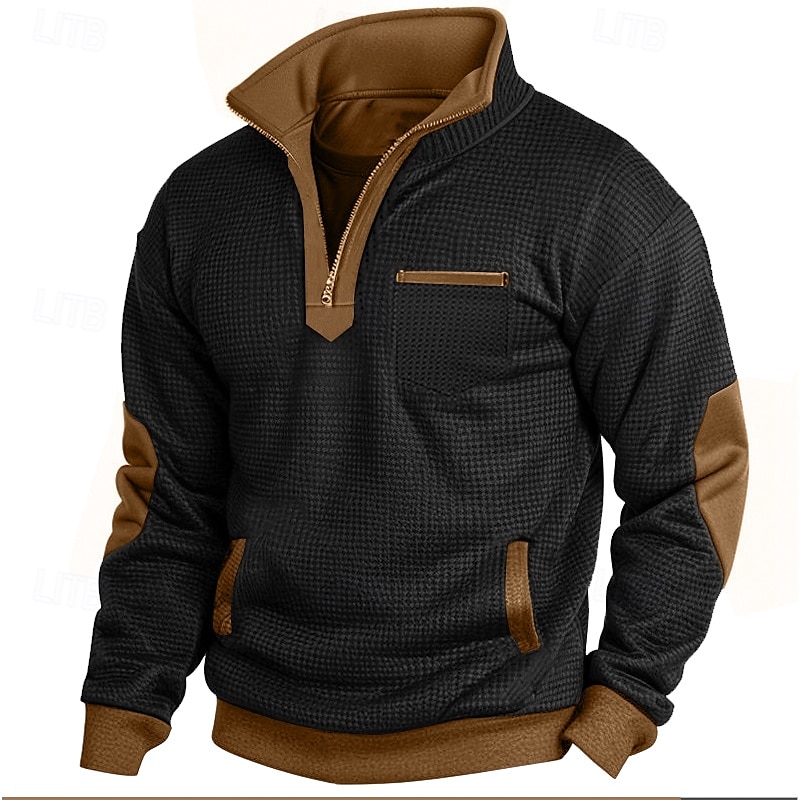 Men's Waffle Sweatshirt Waffle Hoodies Zip Up Sweatshirt Pullover Black Navy Blue Standing Collar Plain Pocket Work Sports & Outdoor Casual Active Vintage Cool Spring Fall Clothing Apparel Hoodies 2025 - $32.99 –P5