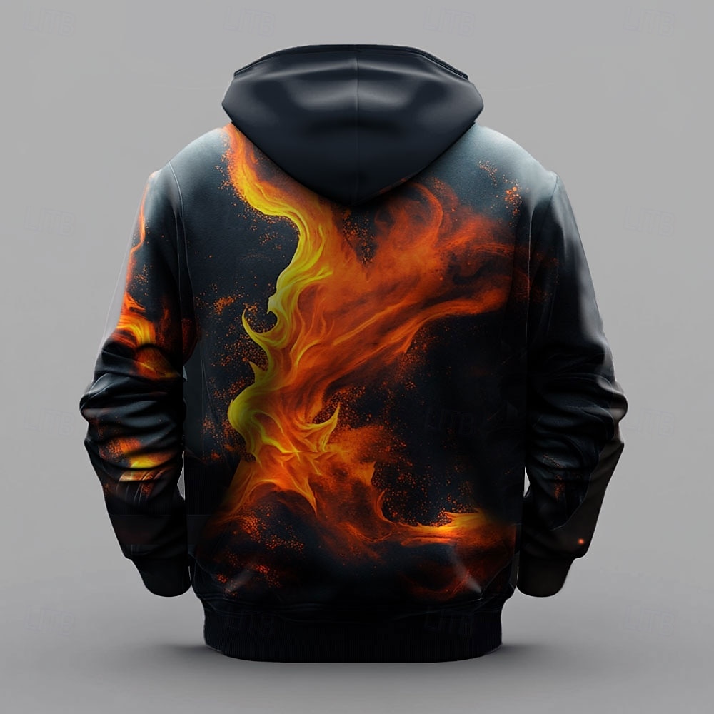 Homens Labareda Moletons Moletom Moda Legal Manga Longa Gola Redonda Festa Feriado Streetwear Preto Cinzento Preto Com Cordão Outono Inverno Designer de 2025 por $29.99 –P2