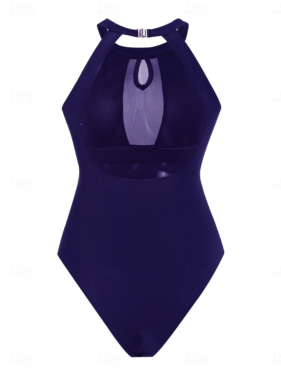 Damen Badeanzug Ein Stück Monokini Bademode Gitter Rückenfrei Bauchkontrolle Hohe Taillenlinie Schlank Urlaub Strandbekleidung Streifen Halfterhals Ärmellos Badeanzüge 2025 - $26.99 –P4