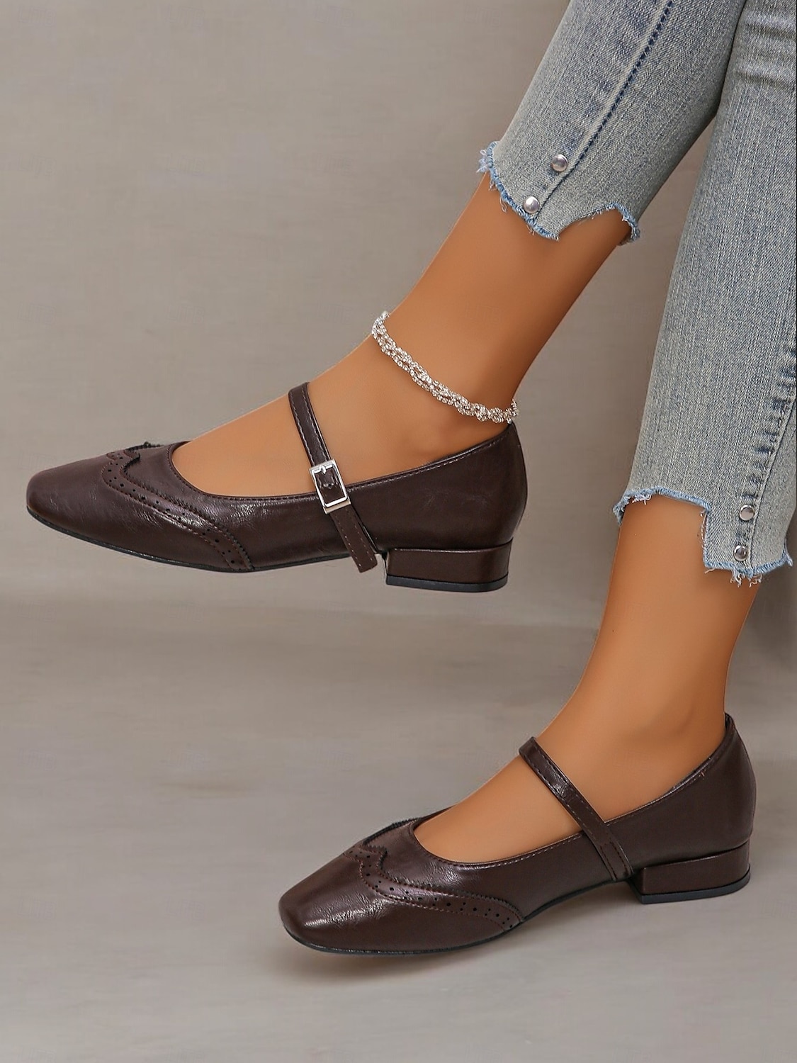 dámské vintage hnědé kalhoty mary jane s brogue detaily – pohodlné boty z umělé kůže pro kancelář, běžné nošení i outfity v retro stylu 2025 - $29.99 –P4