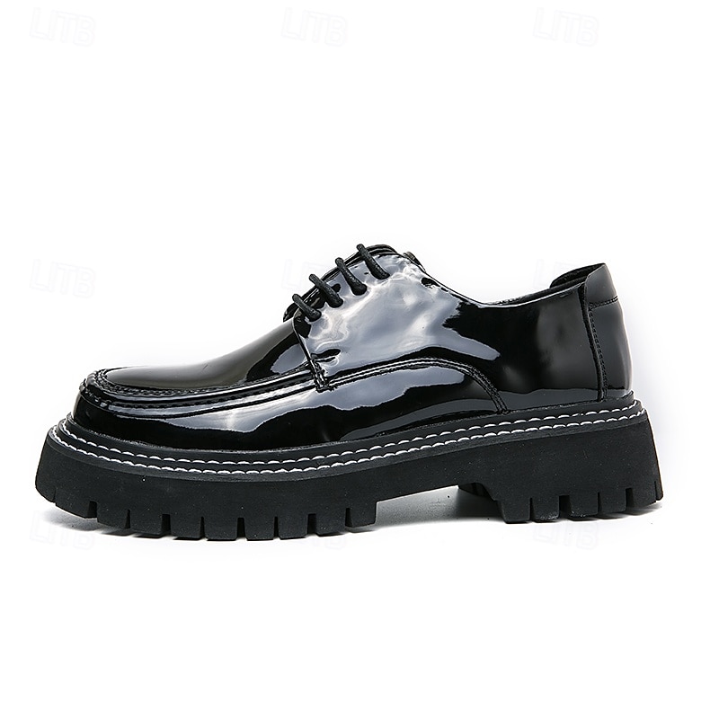 chaussures oxford à plateforme en similicuir verni pour hommes avec semelle crantée épaisse - chaussures formelles et décontractées élégantes pour le bureau, les événements et les fêtes de 2025 ? $46.99 –P2
