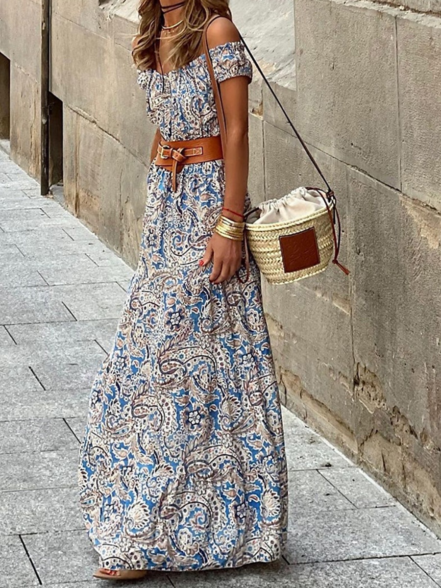 Női Maxiruha hétköznapi ruha Swing ruha A vonalú ruha Boho ruha Csehország Alkalmi Napi Normál Virágos Rövid ujjú Aszimmetrikus Medence Nyár Tavasz Ősz 2025 - $46.99 –P2