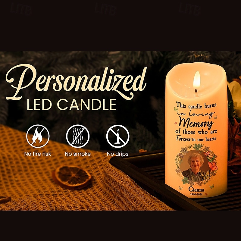 Personalized Memorial LED Candle Custom Photo Sympathy Gifts For Loss Of Loved Ones, Elegant Remembrance Light for Home Bedroom Decor, Tribute to Passed Loved Ones 2025 - $27.99 –P4