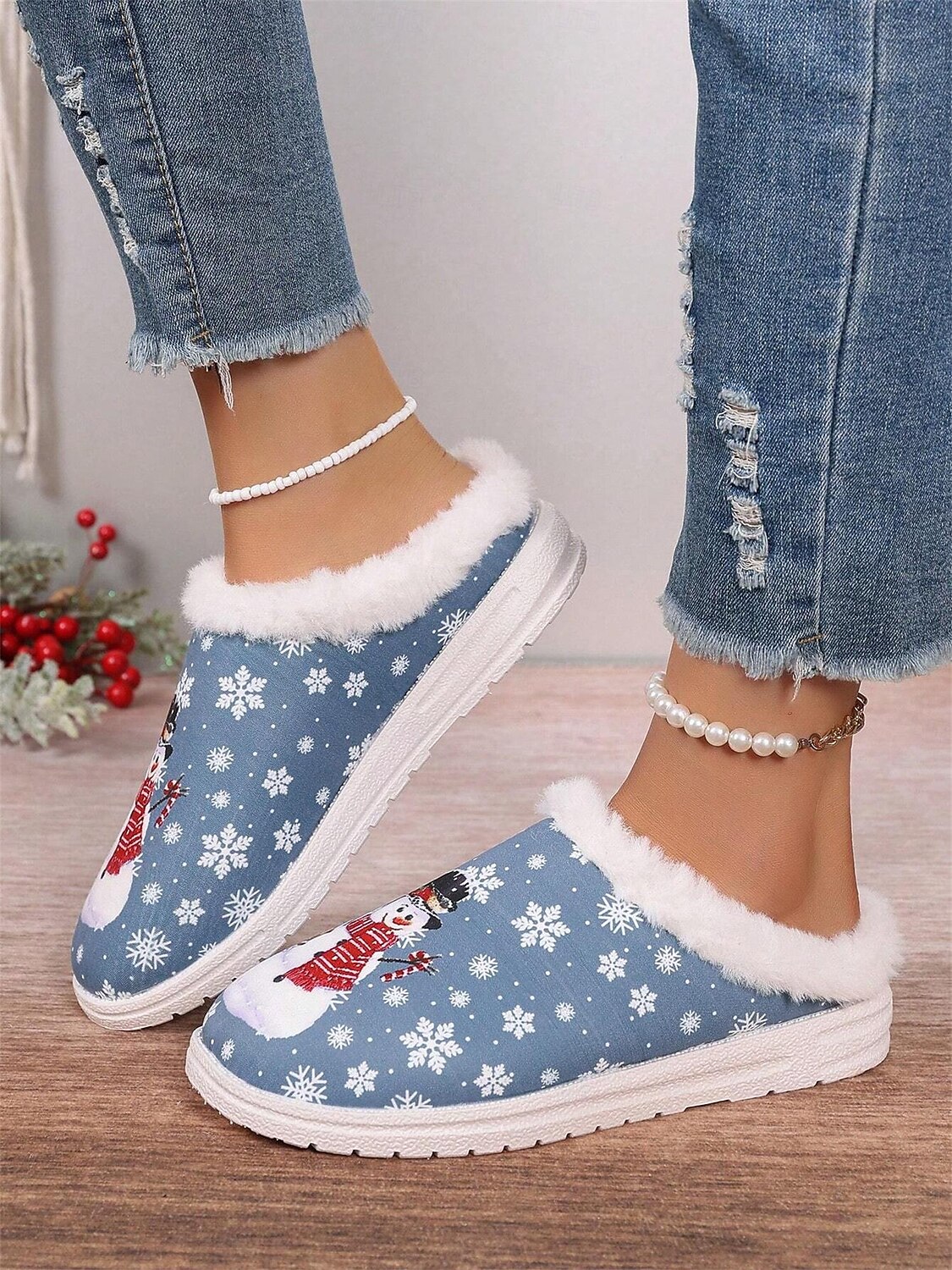 Weihnachts-Schneemann-Hausschuhe für Damen mit Kunstfellfutter – gemütliche und festliche Winterschuhe für den Innenbereich 2025 - $24.99 –P4