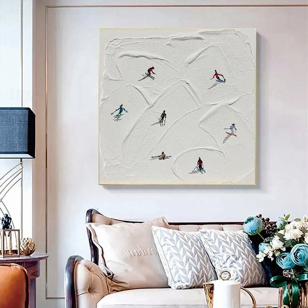 Skisport Leinwandgemälde handgemachte Winterdekoration Textur Skifahren Ölgemälde handgemalte Wandkunst Weihnachtsgeschenk Skifahrer auf schneebedeckten Bergen Kunstgemälde weißer Schnee Skifahren 2025 - $116.99 –P5