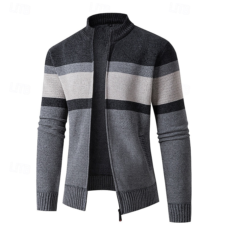 Herren Jacquard-Pullover Strickjacke Kurzer Pullover Strickpullover Gerippt Gehäkelt Stricken Standard Strick Jacquard Kariert / Gestreift / Chevron Stehkragen Modisch Klassisch Freizeitskleidung 2025 - $36.99 –P4