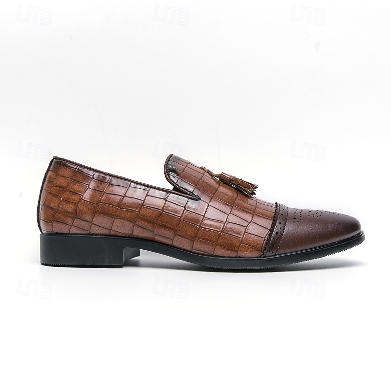 mocassini da uomo in similpelle con motivo coccodrillo marrone e dettaglio nappa – eleganti scarpe eleganti slip-on per occasioni formali e abbigliamento da ufficio del 2025 a $46.99 –P4