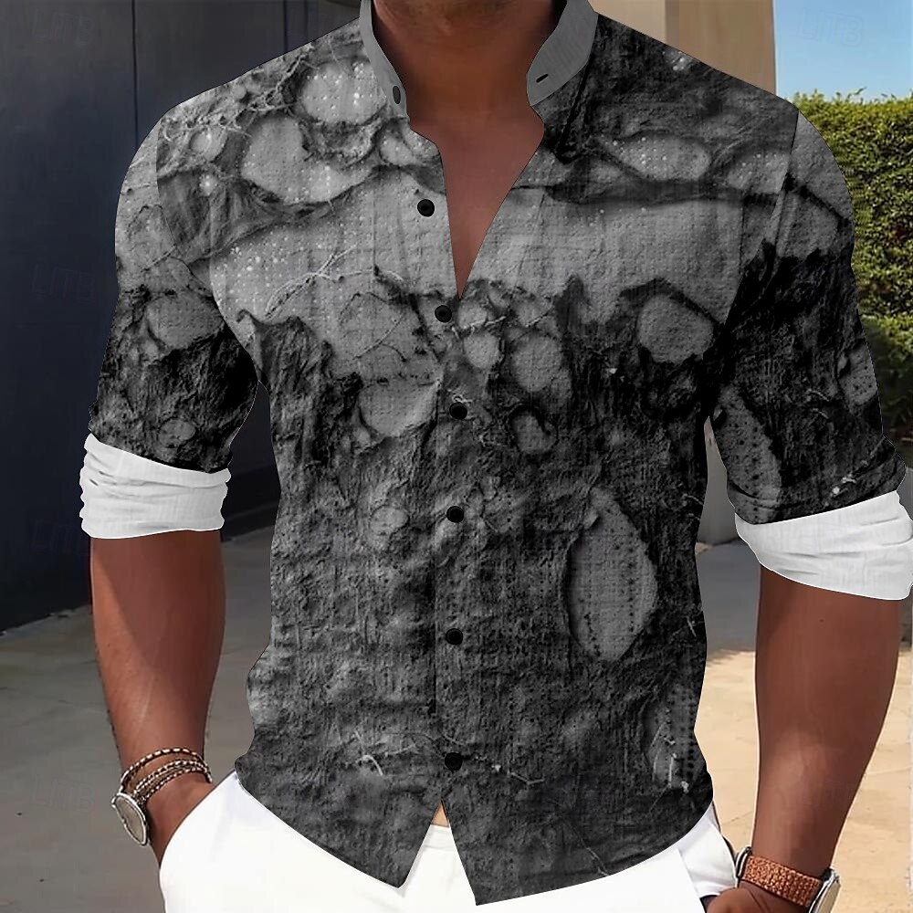 Per uomo Stampa 3D Camicie Camicia con bottoni Manica lunga Affari casual Da mare Ufficio Giornaliero Estate Primavera & Autunno A fascia collare del nonno Stampa 3D Nero Bianco Marrone chiaro Grigio del 2025 a $24.99 –P6
