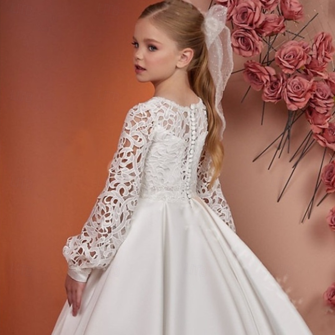 kinderkleidung Mädchen Blumenmädchen Kleid Kleid für die Erstkommunion Feste Farbe Ärmellos Langarm Leistung Hochzeit Party Gitter Prinzessin Süß Gitter Mitte der Wade Etuikleid Tüll-Kleid Sommer 2025 - $104.99 –P3