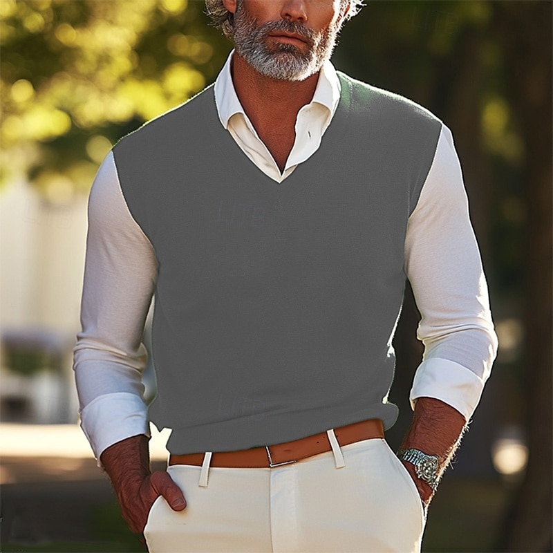 Муж. Свитер жилет Платье-свитер Шерстяной свитер Пуловер Свитер Вязать Трикотаж Сплошной цвет V-образный вырез Стиль Старинный Снова в школу! Одежда Весна Осень Винный Черный S M L 2026 - $26.99 –P7