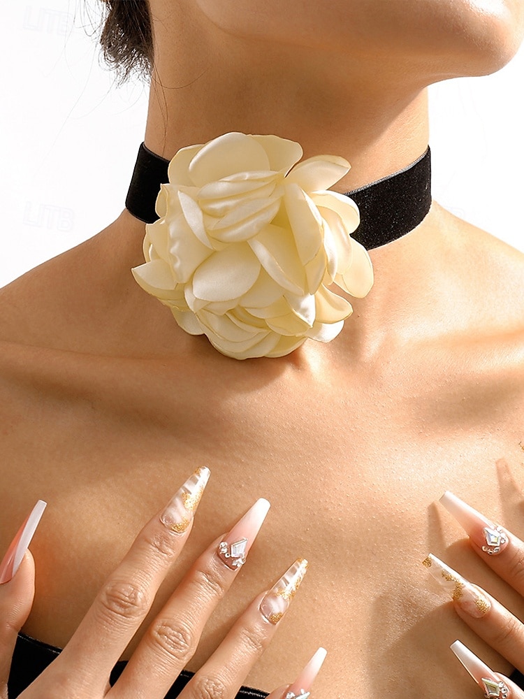 női elegáns fekete bársony choker nyaklánc bordó rózsa virág medállal – látványos virágos nyaklánc estére és különleges alkalmakra 2025 - $9.99 –P9