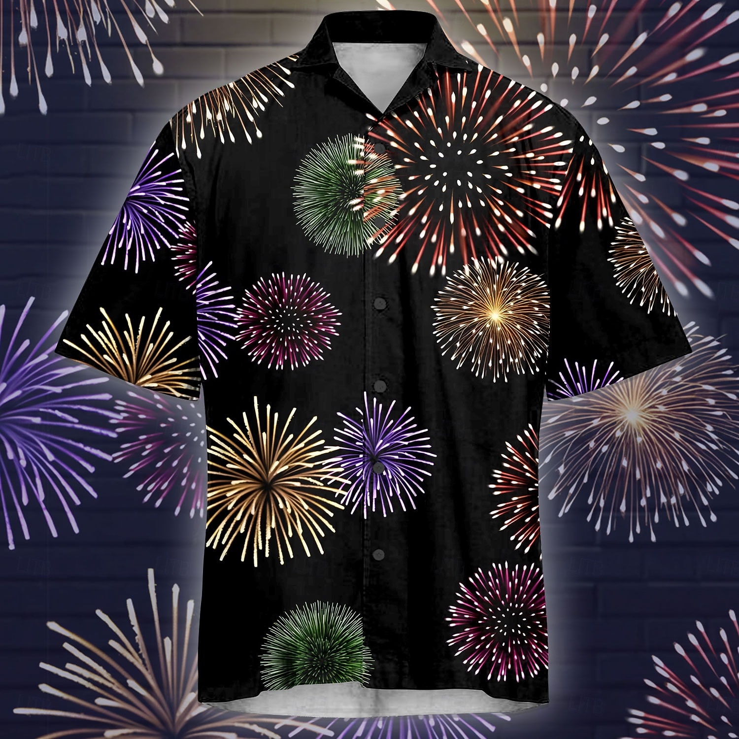 2026年 クリスマス 男性用 きらきら きらびやか シャツ ドレスシャツ アロハシャツ 半袖 カジュアル アウトドア バケーション パーティー 夏 襟付きシャツ ボタンアップ 3Dプリント ブラック  コレクション – $31.99 –P1