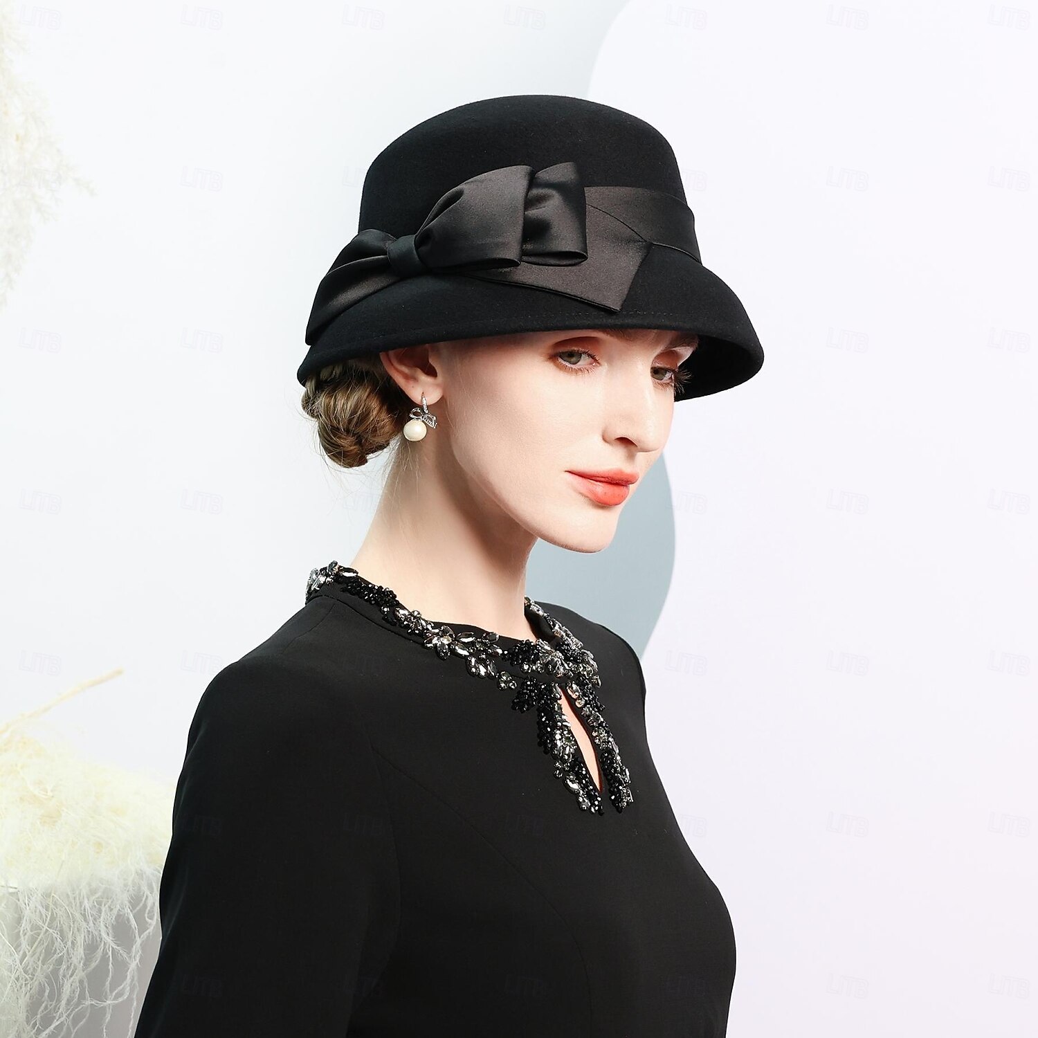 Czapki 100% wełna Melonik Kapelusz Fedora Ślub Herbaciane przyjęcie Elegancja Ślub Z Kokarda Czysty Kolor Winieta Nakrycia Głowy 2026 - $46.99 –P8