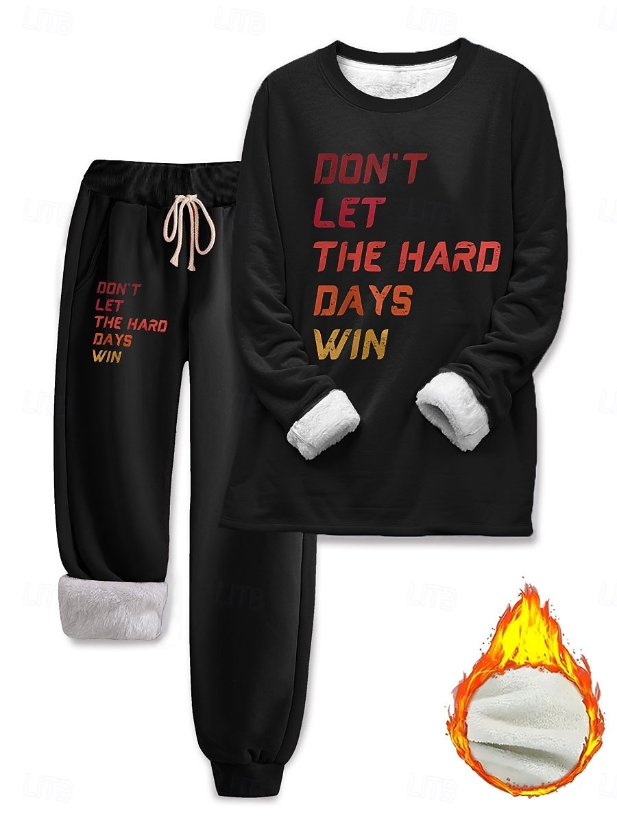 Ensembles de survêtement pour femmes 2 pièces sweat-shirt pantalons en polaire manches longues col rond lettre imprimée à cordon décontracté noir rose bleu automne coupe régulière de 2025 ? $43.99 –P1