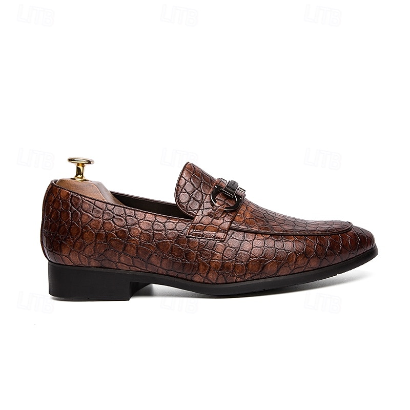 Men's Red Crocodile-Embossed Faux Leather Loafers – Luxury Slip-On Shoes with Sleek Metal Buckle Accent for Formal and Business Wear 2025 - $42.99 –P2