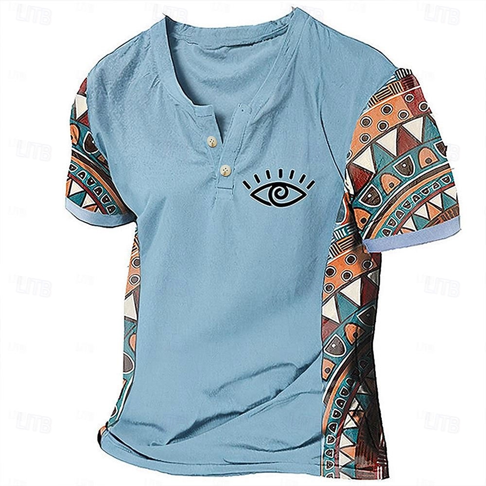 Herr Grafisk Färgblock Stam T-shirt Henleytröja Kortärmad 3d-utskrivning Designer Etnisk Klassisk Utomhus Semester Dagligen Vår & sommar Mörkbrun Blå Himmelsblå Brun Grön V-hals Henley T-shirt 2025 - $17.99 –P5