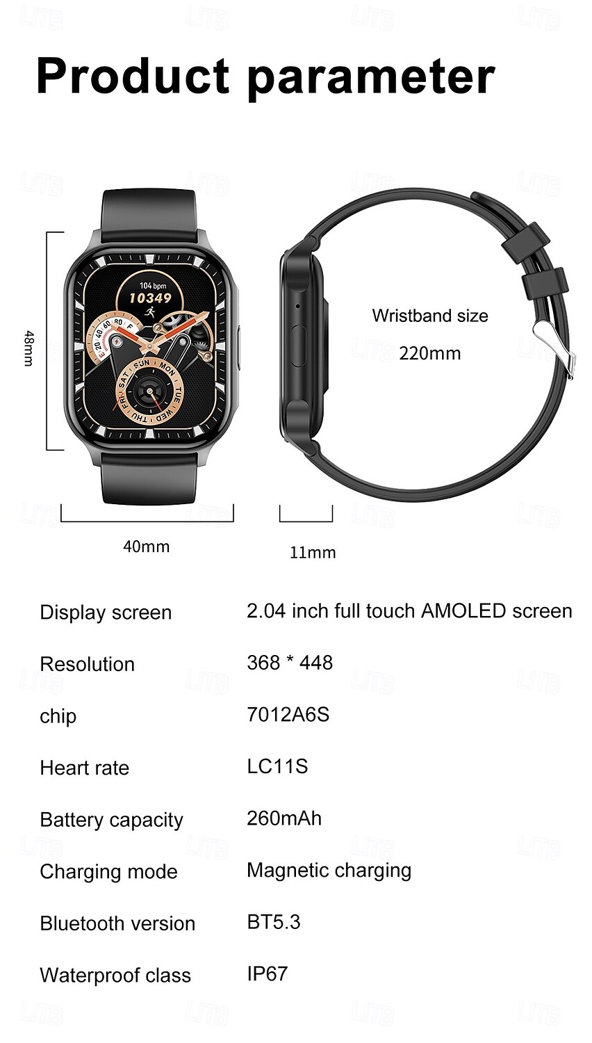 2025年 696 HK26 スマートウォッチ 2.04 インチ スマートブレスレット ブルートゥース 歩数計 着信通知 睡眠サイクル計測器 と互換性があります Android iOS 女性 ハンドフリーコール メッセージ受信通知 カメラコントロール IPX-0 40mmの時計ケース  コレクション – $49.99 –P20