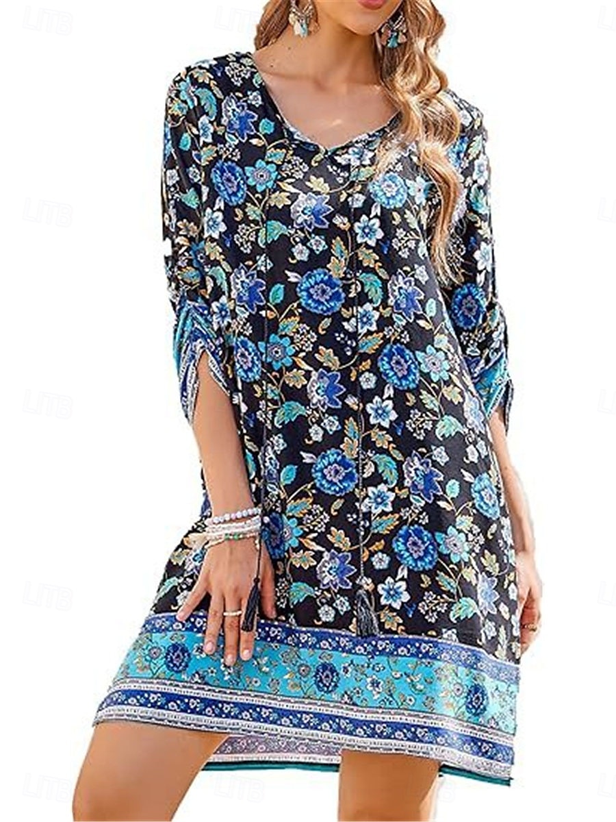 Dámské Mini šaty Volnočasové šaty Boho šaty Na běžné nošení Denní Běžný Květinový 3/4 délka rukávu Do V Bílá Světlá růžová Námořnická modř Léto Jaro 2025 - $25.99 –P3