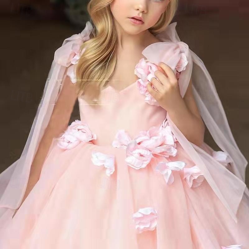Flower Girl Dress Girls' First Communion Dress Party Dress Performance Wedding Party Princess Sweet Mesh Solid Color Sleeveless Off Shoulder White Pink kids 2025 - $89.99 –P2