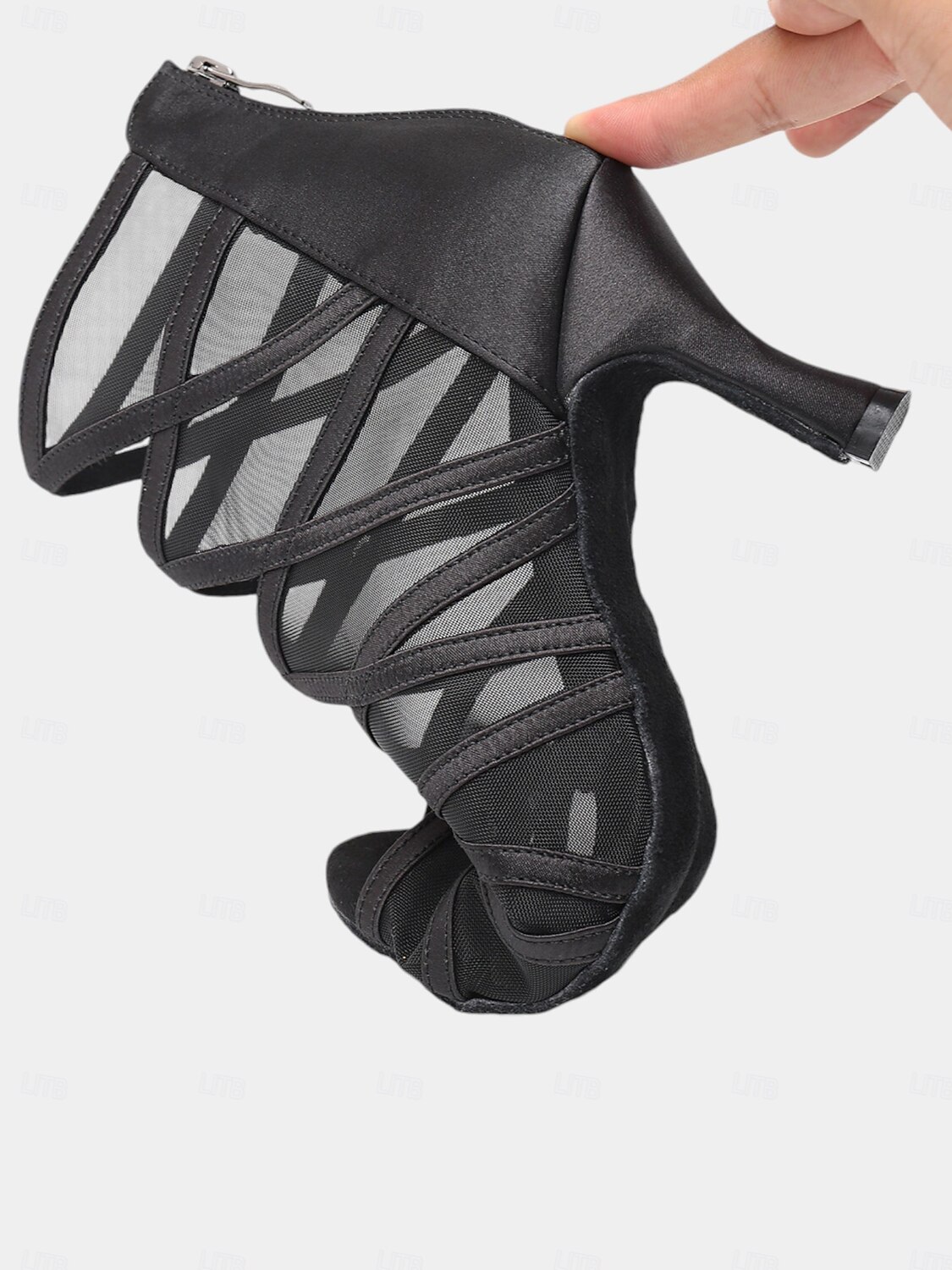 Women's Black Mesh Strappy Latin Dance Shoes with Soft Suede Sole, Back Zipper and Open-Toe Design - Elegant High Heels for Salsa, Tango, and Ballroom 2025 - $59.99 –P8