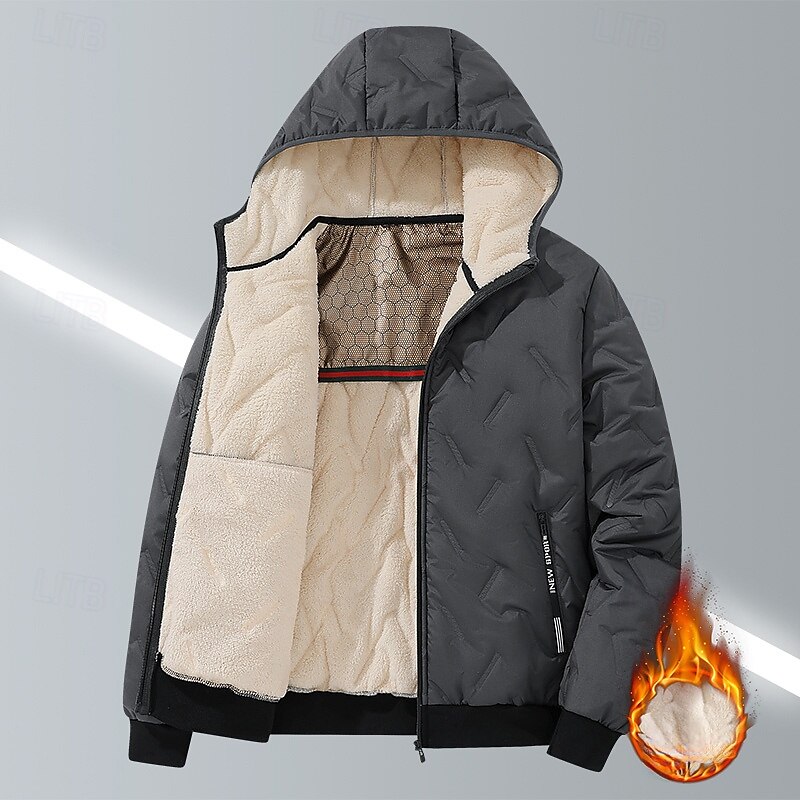 Pánské Puffer bunda S vycpávkou Kapsy Celý zip Vánoce Venkovní ulice Standardní Neutrální Módní Denní Zima Pevná barva Černá Šedá Puffer Jacket 2025 - $58.99 –P6