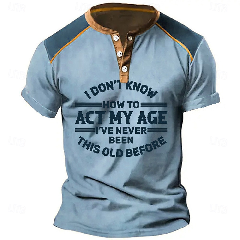 Pánské Grafika Písmeno Tričko Henley Krátký rukáv 3D tisk Módní Designové Pohodlné Venkovní Denní Léto Modrá Trávová zelená Khaki Armádní zelená Šedá Henley Tričko Henley 2025 - $23.99 –P4