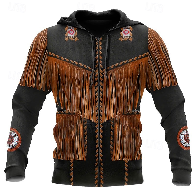 Men's Graphic Prints Hoodie Hoodies Sweatshirt Full Zip Hoodie Long Sleeve Hooded Sweatshirt Hooded Streetwear 3D Print Sports & Outdoor Daily Sports Black+Brown Black Zipper Print Spring & Fall 2025 - $33.99 –P9